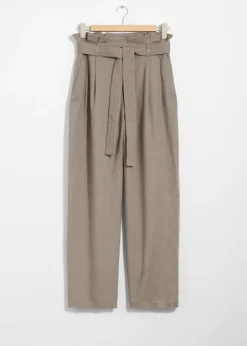 Flash Sale & Other Stories Linen-Blend Paperbag Trousers Mole