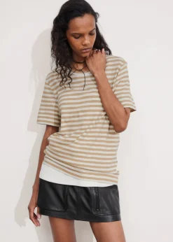 Cheap & Other Stories Linen-Blend T-Shirt Beige/Cream Stripes