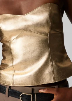Store & Other Stories Metallic Leather Bustier Gold