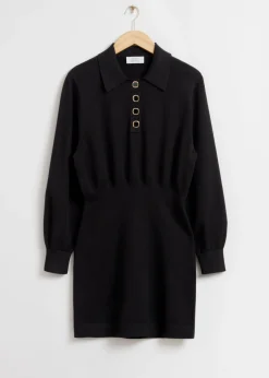 Shop & Other Stories Mini Knitted Polo Dress Black