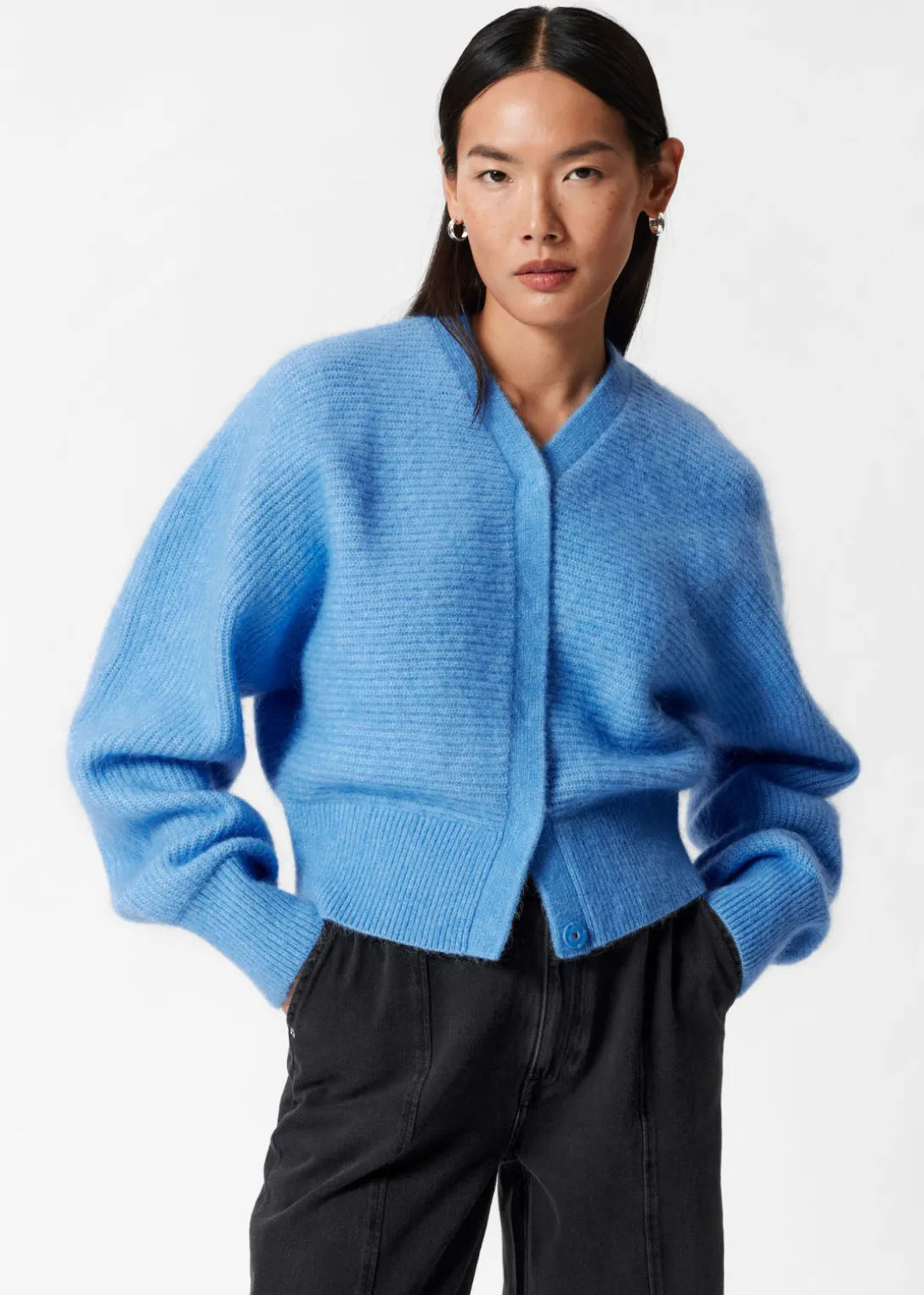 Discount & Other Stories Mohair-Blend Rib-Knit Cardigan Blue