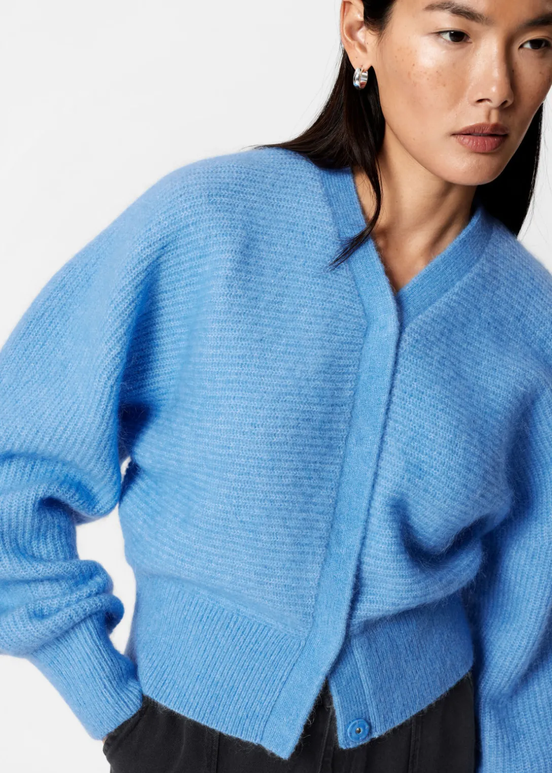 Discount & Other Stories Mohair-Blend Rib-Knit Cardigan Blue