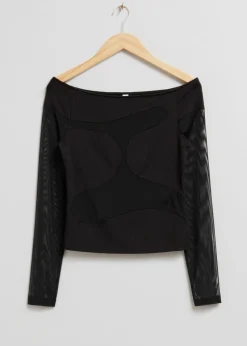 Hot & Other Stories Off-Shoulder Mesh Top Black