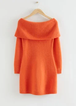 Cheap & Other Stories Off-Shoulder Wool Mini Dress Orange