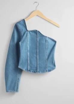 New & Other Stories One-Shoulder Denim Top Light Blue