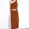 Discount & Other Stories One-Shoulder Midi Dress Brown