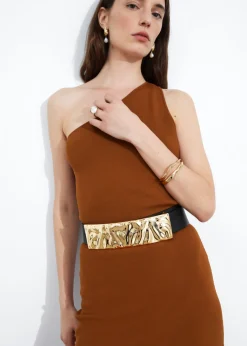 Discount & Other Stories One-Shoulder Midi Dress Brown