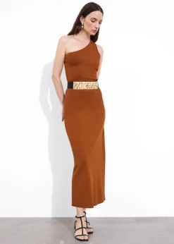 Discount & Other Stories One-Shoulder Midi Dress Brown