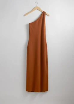Discount & Other Stories One-Shoulder Midi Dress Brown