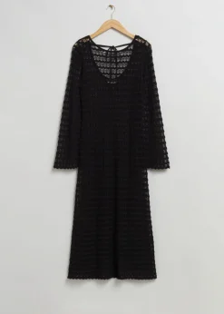 Outlet & Other Stories Open Tie-Back Pointelle Knit Dress Black