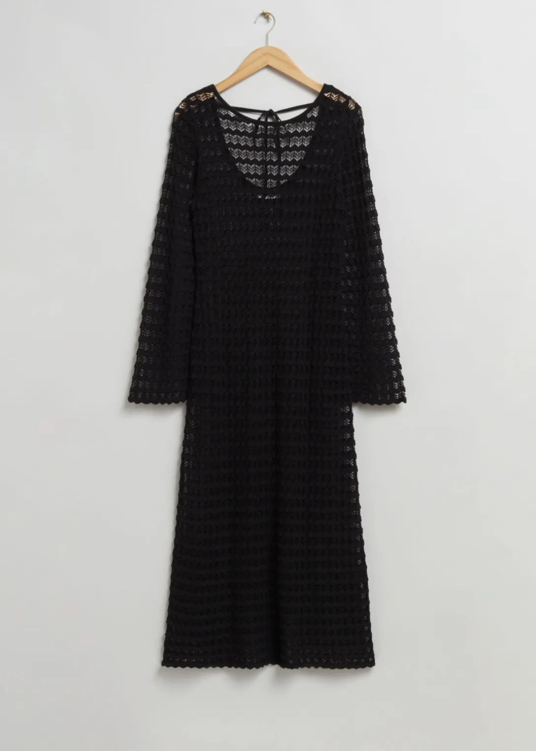 Outlet & Other Stories Open Tie-Back Pointelle Knit Dress Black
