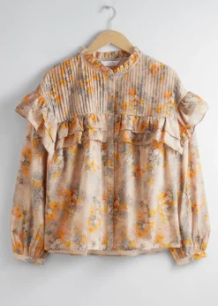 Flash Sale & Other Stories Oversized Frill Blouse Orange/Green/Pink