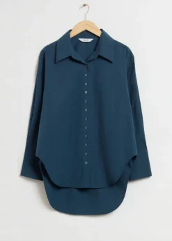 Fashion & Other Stories Oversized Organic Cotton Shirt Dark Blue Organic Cotton