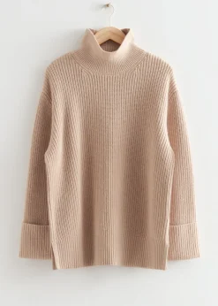 Store & Other Stories Oversized Turtleneck Knit Sweater Beige