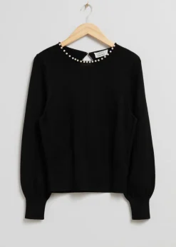 Online & Other Stories Pearl Bead-Trimmed Sweater Black