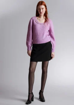 Store & Other Stories Pearl-Beaded Knit Sweater Lilac