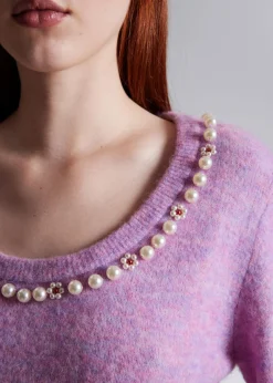 Store & Other Stories Pearl-Beaded Knit Sweater Lilac