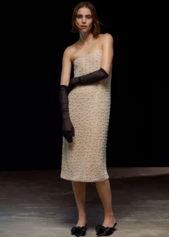 Discount & Other Stories Pearl-Embellished Midi Dress Beige