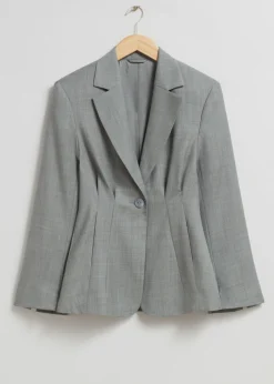 Discount & Other Stories Pleated Blazer Light Grey Melange