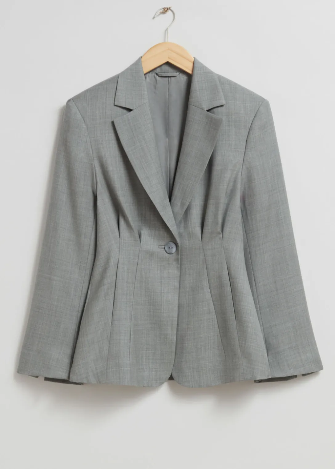 Discount & Other Stories Pleated Blazer Light Grey Melange