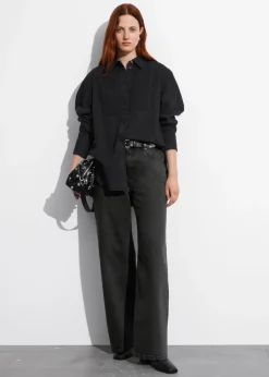 Discount & Other Stories Pleated Denim Shirt Black