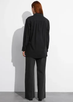Discount & Other Stories Pleated Denim Shirt Black