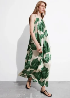 Clearance & Other Stories Pleated Halterneck Maxi Dress Green Florals
