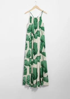 Clearance & Other Stories Pleated Halterneck Maxi Dress Green Florals