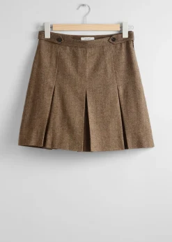 Best Sale & Other Stories Pleated Herringbone Mini Skirt Brown Herringbone