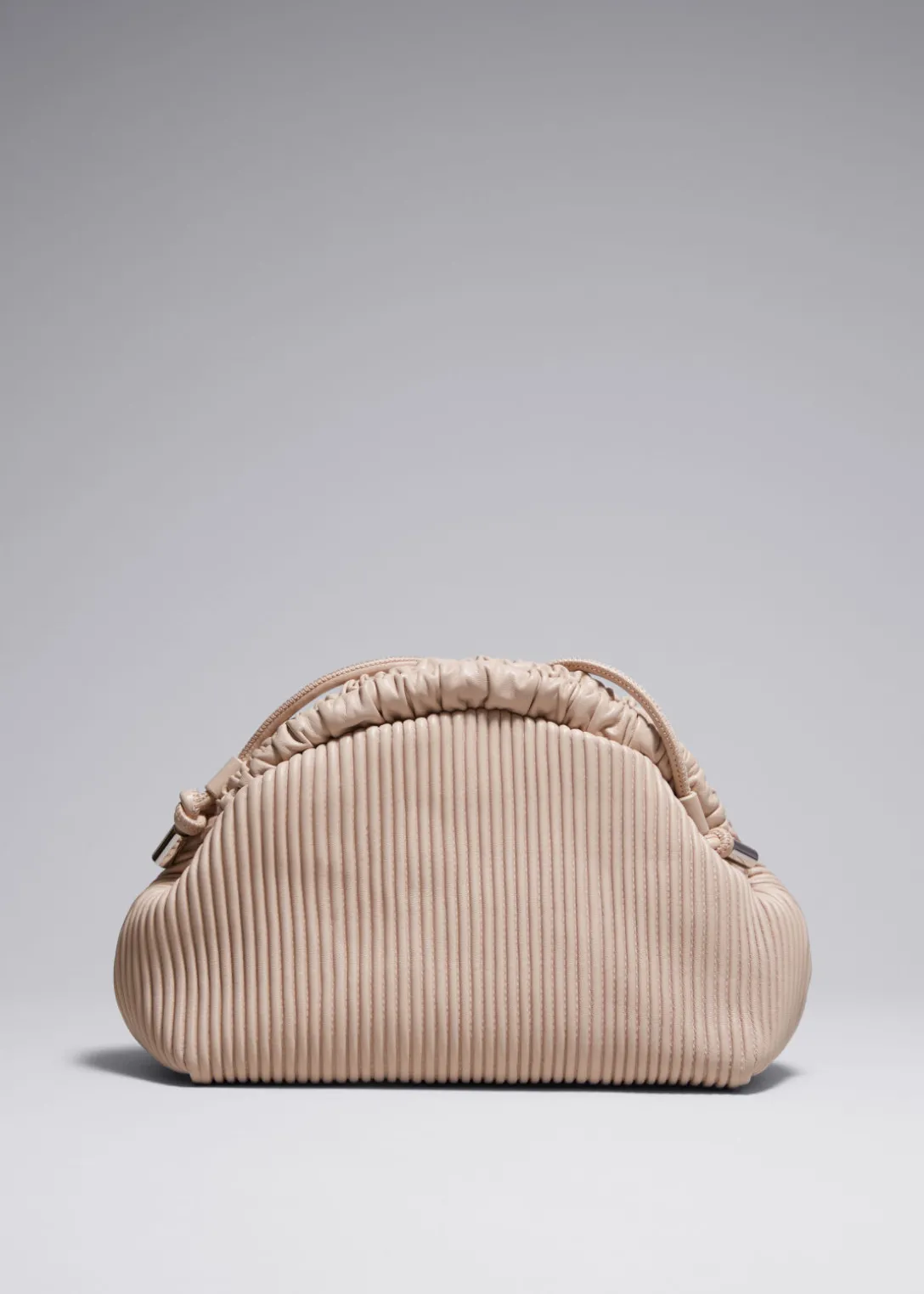 Sale & Other Stories Pleated Leather Clutch Bag Beige