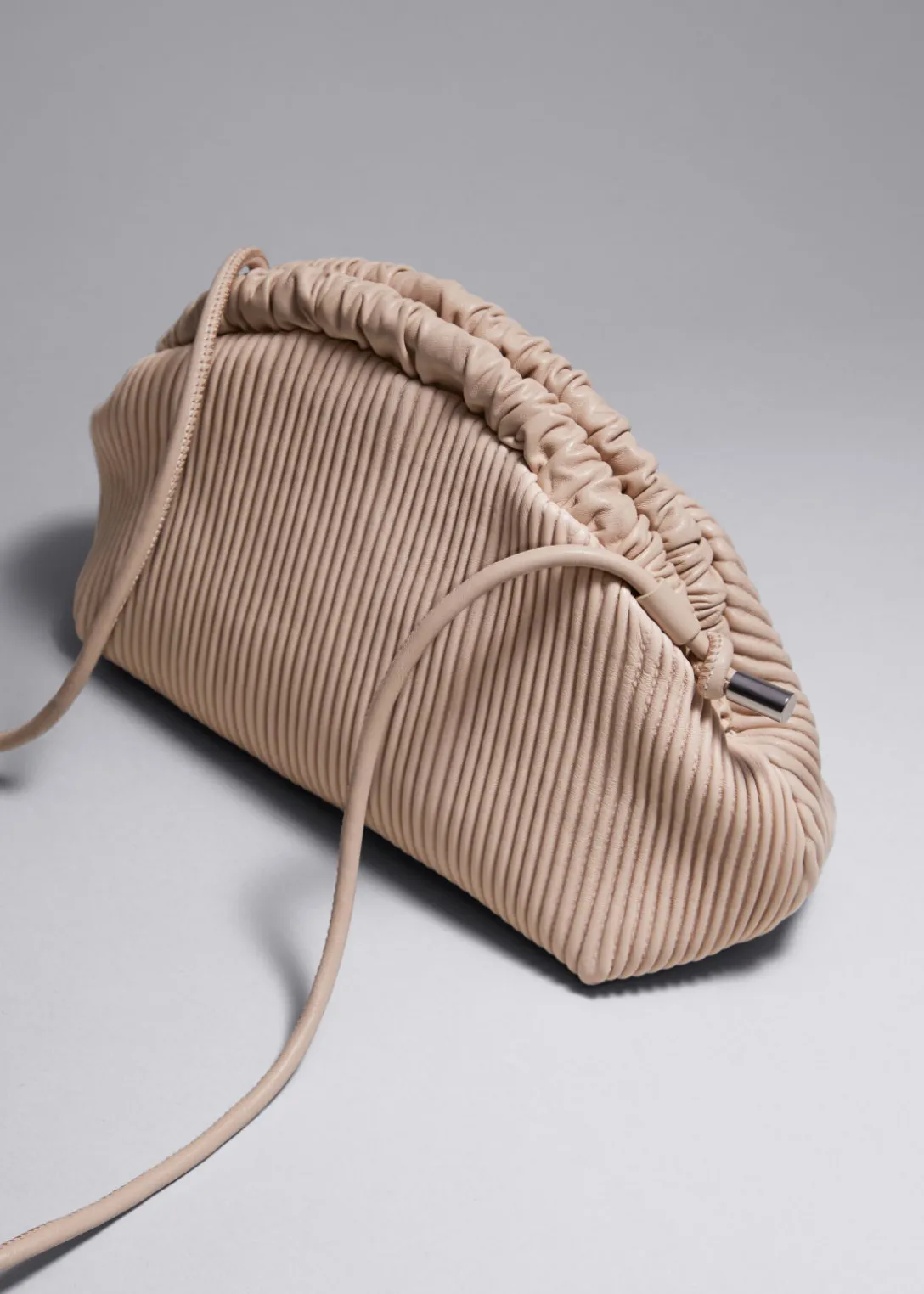Sale & Other Stories Pleated Leather Clutch Bag Beige