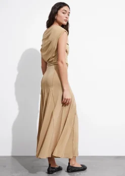 Store & Other Stories Pleated Midi Skirt Beige