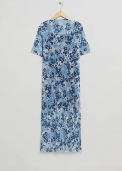 Clearance & Other Stories Printed Laser Cut Midi Dress Light Blue Floral Print