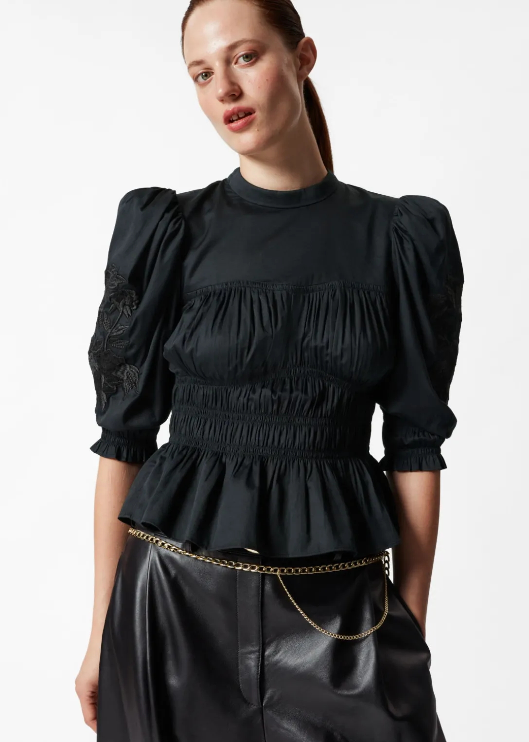 Best & Other Stories Puff Sleeve Peplum Blouse Black