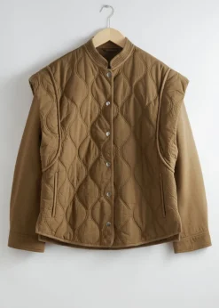 Flash Sale & Other Stories Quilted Extended-Shoulder Jacket Dark Beige