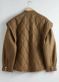 Flash Sale & Other Stories Quilted Extended-Shoulder Jacket Dark Beige