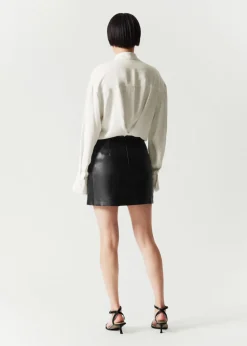 Store & Other Stories Raw-Edge Leather Mini Skirt Black