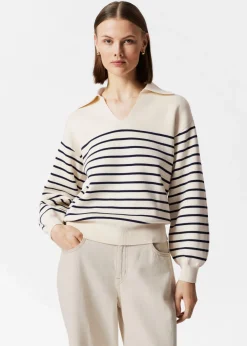 Clearance & Other Stories Relaxed Collared Sweater White Stripes