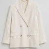 Fashion & Other Stories Relaxed Double-Breasted Linen Blazer Cream