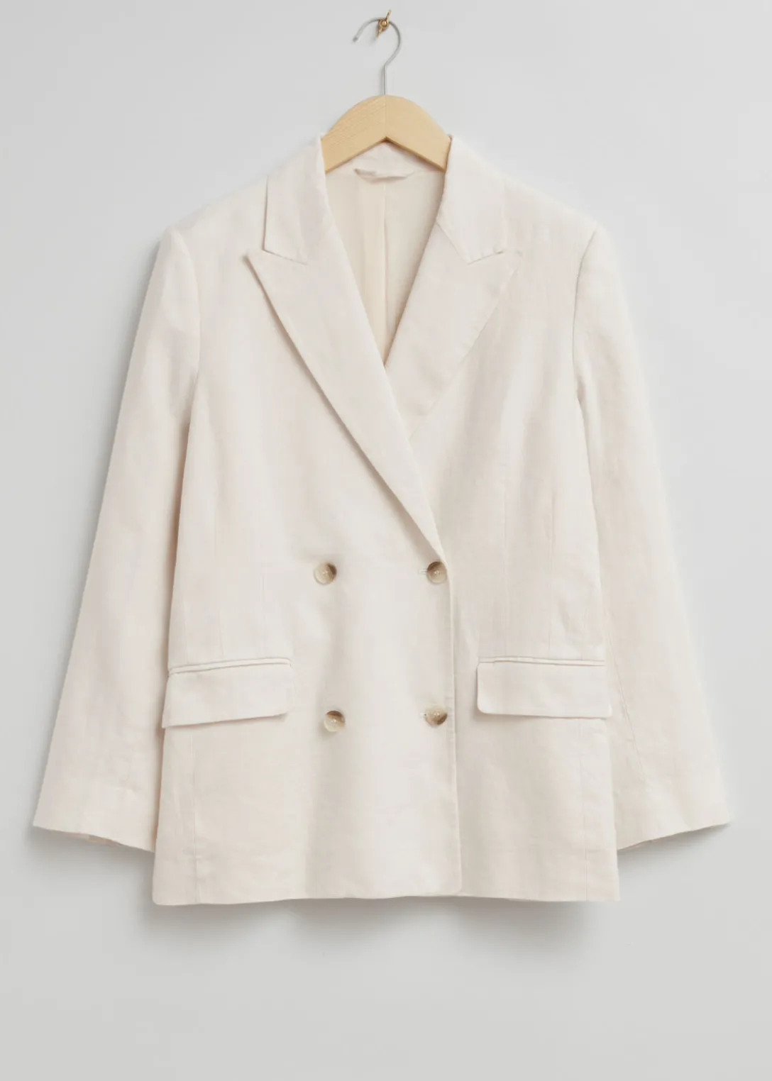 Fashion & Other Stories Relaxed Double-Breasted Linen Blazer Cream