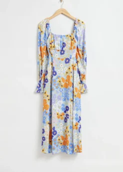 Online & Other Stories Relaxed Double-Puff Sleeve Dress Multi Floral Print