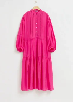 Online & Other Stories Relaxed Lace Trimmed Tunic Dress Bright Pink