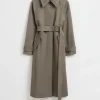 Best & Other Stories Relaxed Mid-Length Trench Coat Khaki Green