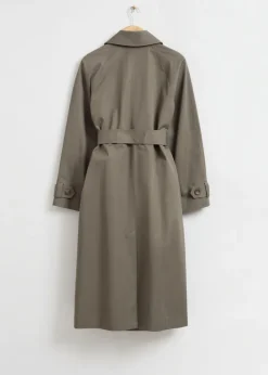 Best & Other Stories Relaxed Mid-Length Trench Coat Khaki Green