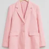New & Other Stories Relaxed SIngle-Breasted Linen Blazer Light Pink