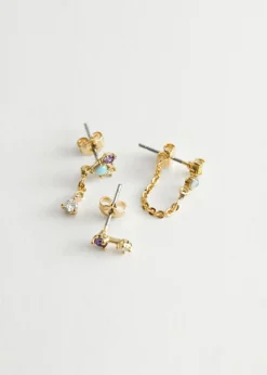 Store & Other Stories Rhinestone Chain Drop Earrings Gold-colored