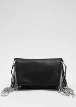 Flash Sale & Other Stories Rhinestone Fringed Leather Clutch Black