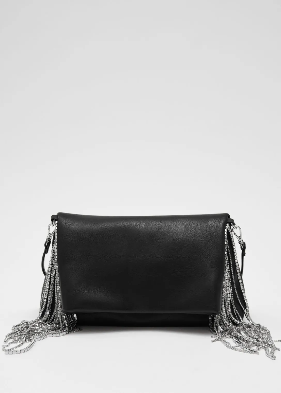 Flash Sale & Other Stories Rhinestone Fringed Leather Clutch Black