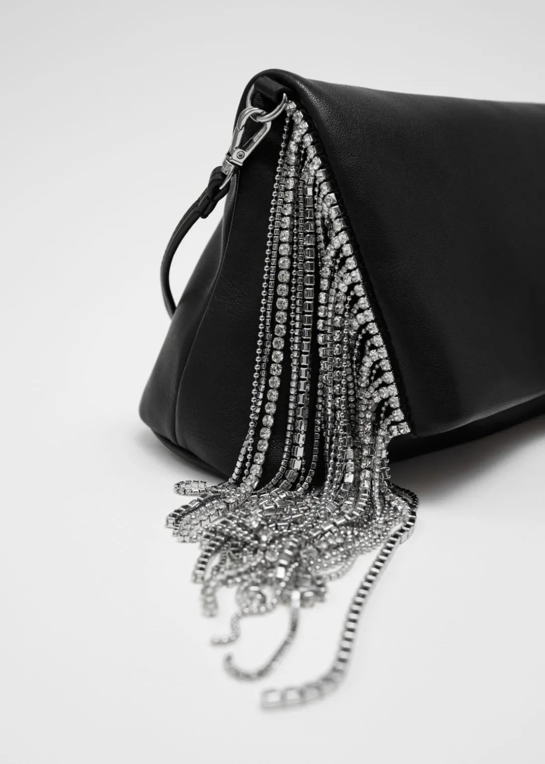 Flash Sale & Other Stories Rhinestone Fringed Leather Clutch Black