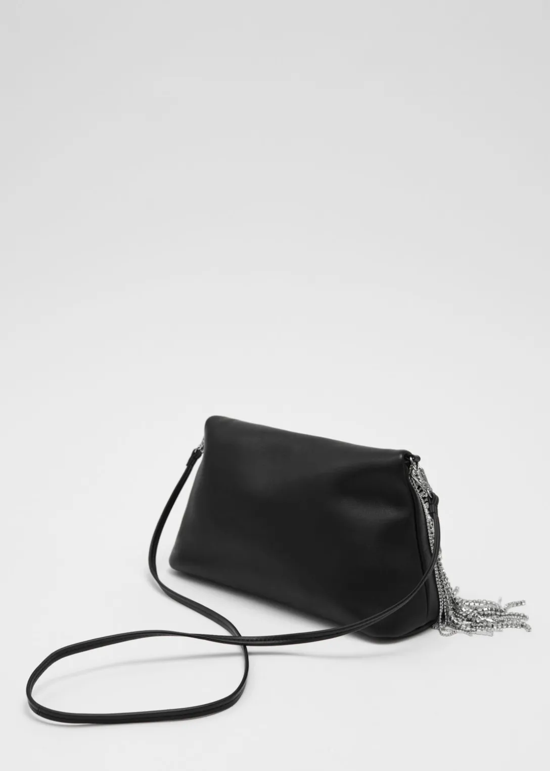 Flash Sale & Other Stories Rhinestone Fringed Leather Clutch Black